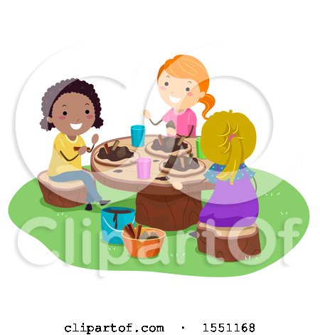 Clipart of a Group of Girls Playing with Mud - Royalty Free Vector Illustration by BNP Design Studio