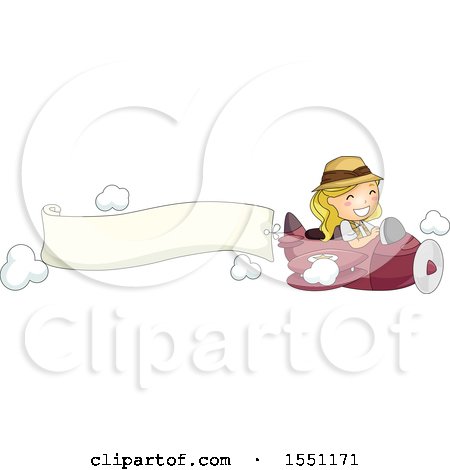 Clipart of a Girl Flying an Airplane with an Aerial Banner - Royalty Free Vector Illustration by BNP Design Studio
