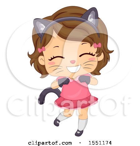 Clipart of a Girl Wearing a Cat Costume - Royalty Free Vector Illustration by BNP Design Studio