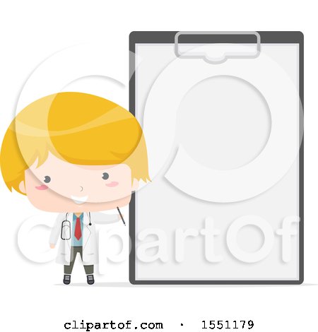 Clipart of a Blond Boy Doctor by a Giant Clipboard - Royalty Free Vector Illustration by BNP Design Studio