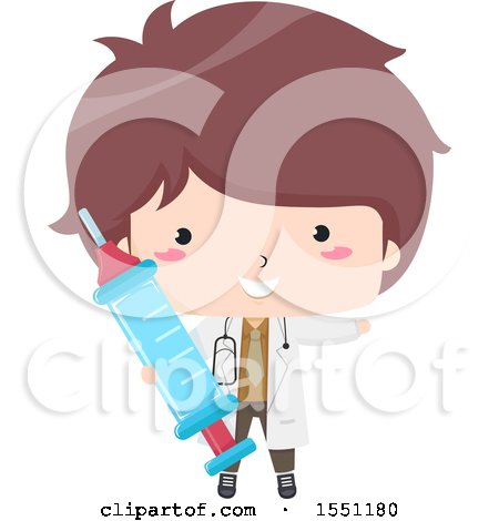 Clipart of a Doctor Boy Holding a Giant Syringe - Royalty Free Vector Illustration by BNP Design Studio