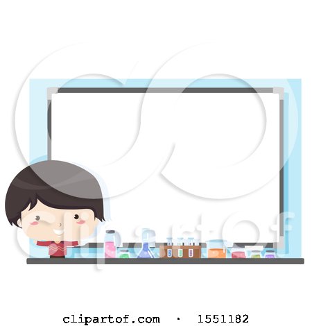 Clipart of a Boy with Science Equipment Under a White Board - Royalty Free Vector Illustration by BNP Design Studio