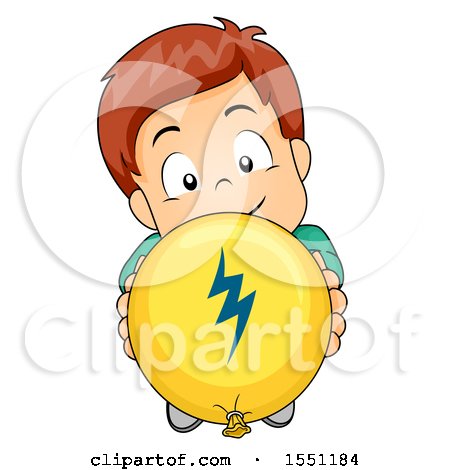 Clipart of a Boy Holding up a Friction Balloon - Royalty Free Vector Illustration by BNP Design Studio