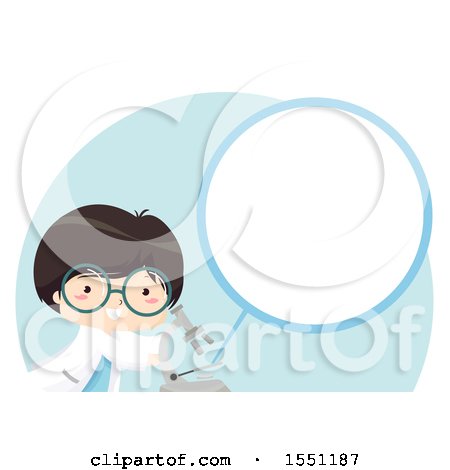Clipart of a Boy Using a Science Lab Microscope, Showing a Zoomed in Circle of a Specimen - Royalty Free Vector Illustration by BNP Design Studio