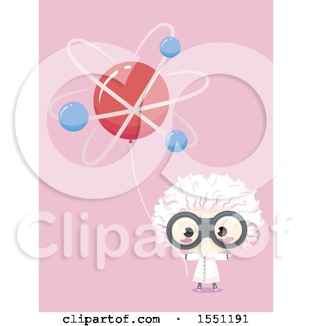 Clipart of a Mad Scientist Boy Holding an Atom Balloon, on Pink - Royalty Free Vector Illustration by BNP Design Studio