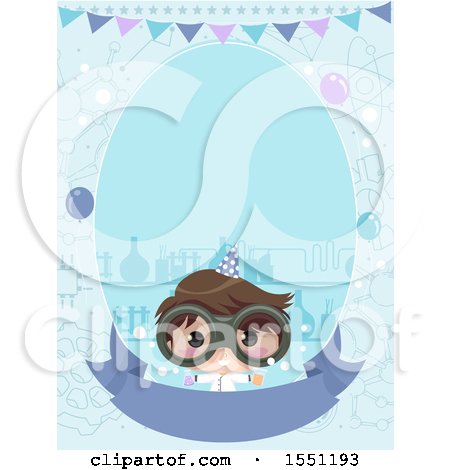 Clipart of a Scientist Boy on a Themed Invitation - Royalty Free Vector Illustration by BNP Design Studio