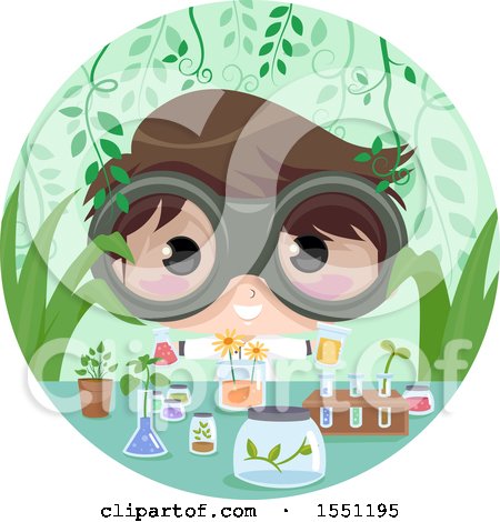 Clipart of a Scientist Boy Conducting Experiments with Plants - Royalty Free Vector Illustration by BNP Design Studio