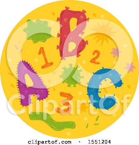 Clipart of a Microscopic View of Abc and 123 Bacteria - Royalty Free Vector Illustration by BNP Design Studio