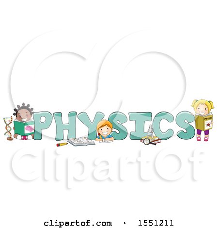 Clipart of a Group of School Children Around the Word PHYSICS - Royalty Free Vector Illustration by BNP Design Studio