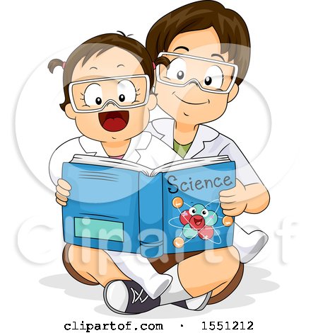 Clipart of a School Boy Reading a Science Book to His Little Sister - Royalty Free Vector Illustration by BNP Design Studio