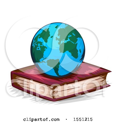 Clipart of a Globe Resting on a Book - Royalty Free Vector Illustration by BNP Design Studio