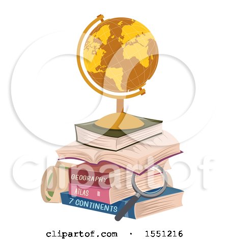 Clipart of a Golden Desk Globe on a Stack of Books - Royalty Free Vector Illustration by BNP Design Studio