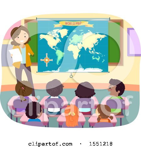 Clipart of a Group of Children Listening to Their Teacher in Geography Class - Royalty Free Vector Illustration by BNP Design Studio