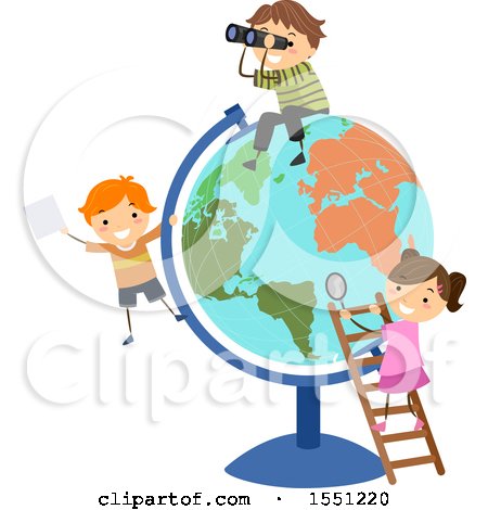 Clipart of a Group of Children Playing Around a Desk Globe - Royalty Free Vector Illustration by BNP Design Studio