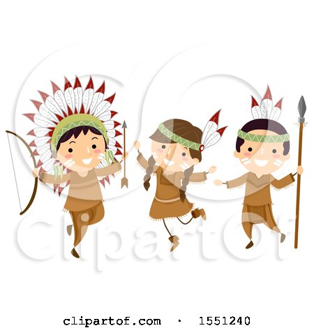Clipart of a Group of Native American Indian Children with Hunting Gear - Royalty Free Vector Illustration by BNP Design Studio