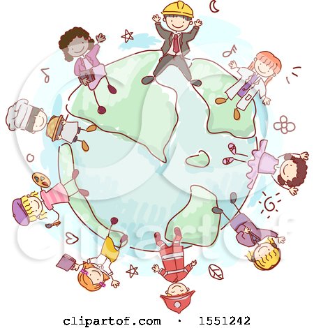 Clipart of a Group of Children Wearing Uniforms Around a Globe - Royalty Free Vector Illustration by BNP Design Studio