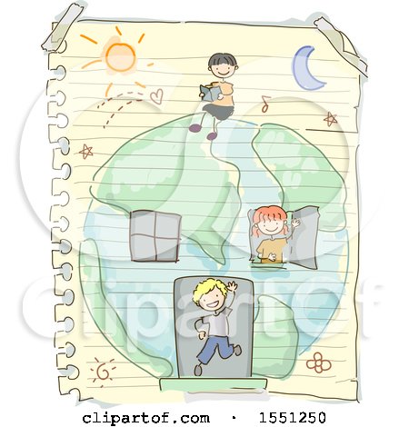 Clipart of a Group of Children with a Earth House on Paper - Royalty Free Vector Illustration by BNP Design Studio