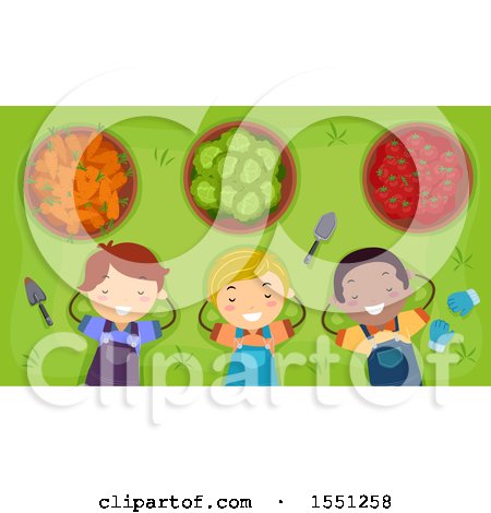 Clipart of a Group of Children Napping After Harvesting a Garden - Royalty Free Vector Illustration by BNP Design Studio