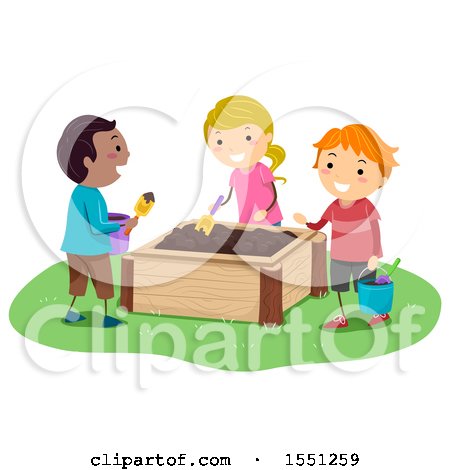 Clipart of a Group of Children Playing in a Mud Box - Royalty Free Vector Illustration by BNP Design Studio