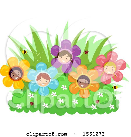 Clipart of a Group of Children As Flowers in a Garden - Royalty Free Vector Illustration by BNP Design Studio