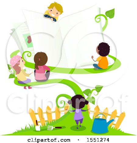 Clipart of a Group of Children with a Giant Open Book on a Vine - Royalty Free Vector Illustration by BNP Design Studio