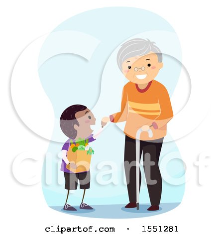 Clipart of a Good Samaritan Boy Helping a Senior Man with His Groceries - Royalty Free Vector Illustration by BNP Design Studio