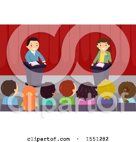 Clipart of a Group of Children Watching a Debate - Royalty Free Vector Illustration by BNP Design Studio