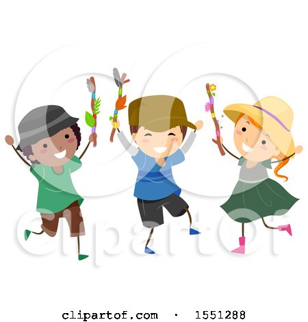 Clipart of a Group of Children with Journey Sticks - Royalty Free Vector Illustration by BNP Design Studio