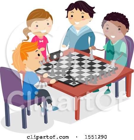 Clipart of a Group of Children Playing Chess - Royalty Free Vector Illustration by BNP Design Studio