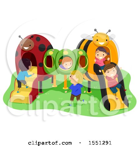 Clipart of a Group of Children Playing on an Insect Playground - Royalty Free Vector Illustration by BNP Design Studio