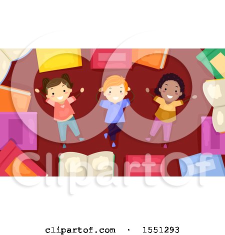 Clipart of a Group of Children Resting in a Border of Books - Royalty Free Vector Illustration by BNP Design Studio