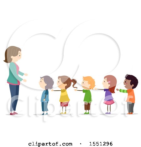 Clipart of a Group of Children Standing in Line with Their Arms out - Royalty Free Vector Illustration by BNP Design Studio