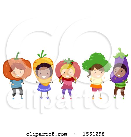 Clipart of a Group of Children in Vegetable Costumes - Royalty Free Vector Illustration by BNP Design Studio