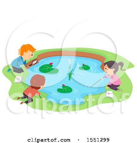 Clipart of a Group of Children Studying a Pond - Royalty Free Vector Illustration by BNP Design Studio