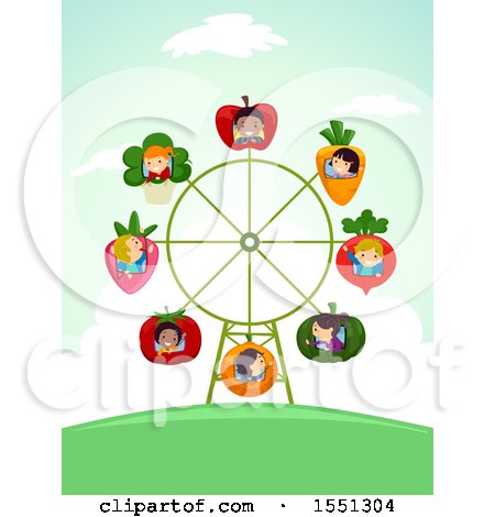 Clipart of a Group of Children on a Produce Ferris Wheel - Royalty Free Vector Illustration by BNP Design Studio