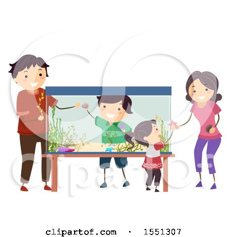 Clipart of a Family Decorating and Setting up an Aquarium - Royalty Free Vector Illustration by BNP Design Studio
