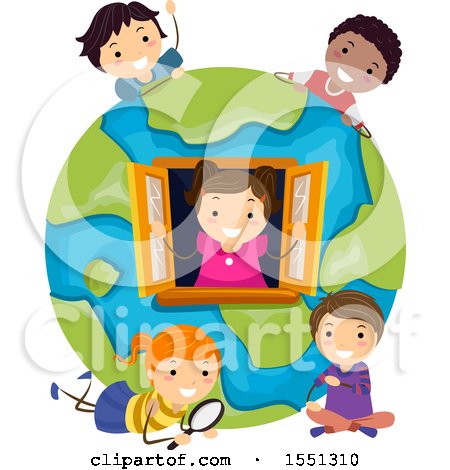 Clipart of a Group of Children Playing in a Globe House - Royalty Free Vector Illustration by BNP Design Studio