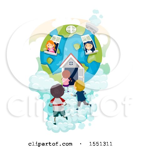 Clipart of a Group of Children at a Globe House - Royalty Free Vector Illustration by BNP Design Studio