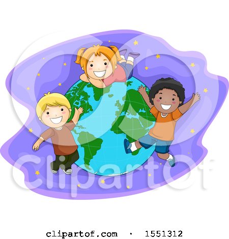 Clipart of a Group of Children Around Planet Earth - Royalty Free Vector Illustration by BNP Design Studio