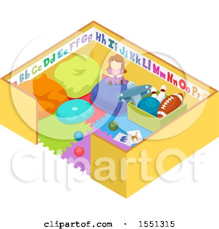 Clipart of a Play Pen with Toys - Royalty Free Vector Illustration by BNP Design Studio