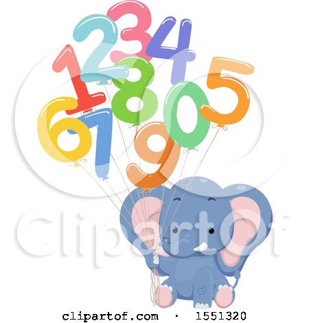 Clipart of a Cute Elephant Holding Number Balloons - Royalty Free Vector Illustration by BNP Design Studio