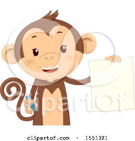 Clipart of a Monkey Mascot Holding a Blank Piece of Paper and Pen - Royalty Free Vector Illustration by BNP Design Studio