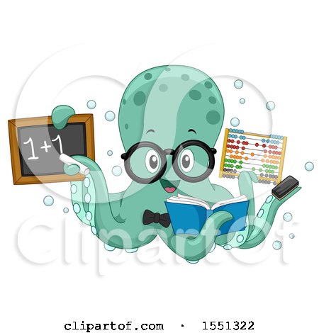 Clipart of a Math Teacher Octopus Holding Supplies - Royalty Free Vector Illustration by BNP Design Studio