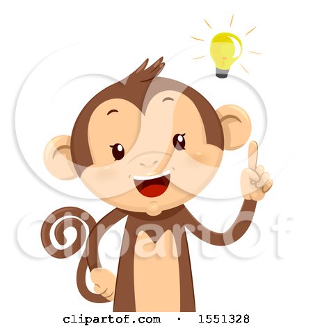 Clipart of a Monkey Mascot with a Bright Idea - Royalty Free Vector Illustration by BNP Design Studio