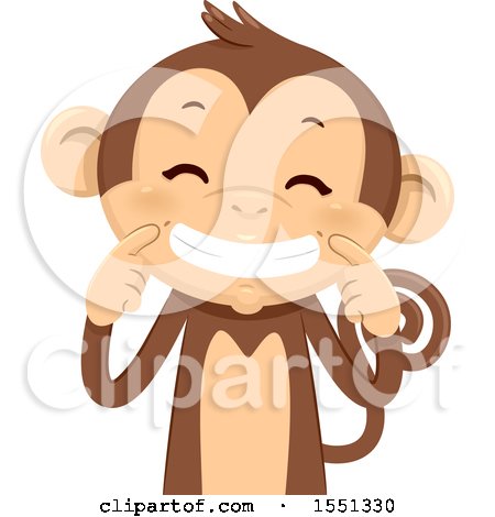 Clipart of a Monkey Mascot Holding up His Mouth in a Smile - Royalty Free Vector Illustration by BNP Design Studio