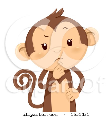 Clipart of a Monkey Mascot Thinking - Royalty Free Vector Illustration by BNP Design Studio
