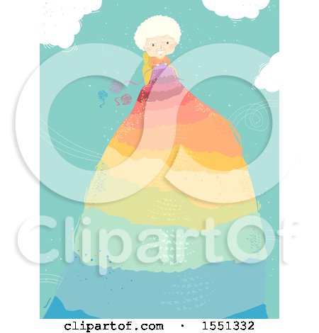Clipart of a Happy Senior Woman Crocheting a Rainbow Scarf - Royalty Free Vector Illustration by BNP Design Studio