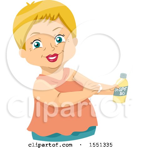 Clipart of a Happy Senior Woman Applying Sun Block - Royalty Free Vector Illustration by BNP Design Studio