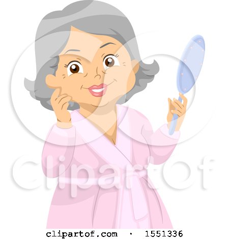 Clipart of a Happy Senior Woman Holding a Mirror - Royalty Free Vector Illustration by BNP Design Studio