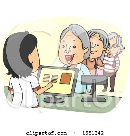 Clipart of a Line of Senior Citizens at a Store - Royalty Free Vector Illustration by BNP Design Studio
